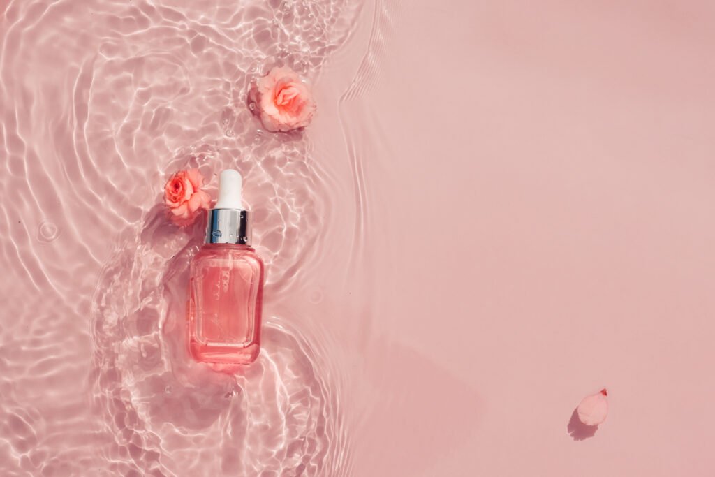 Pink bottle with rose oil