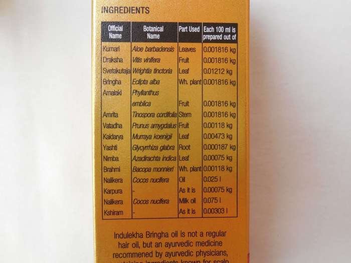 ingredients list for Indulekha hair oil