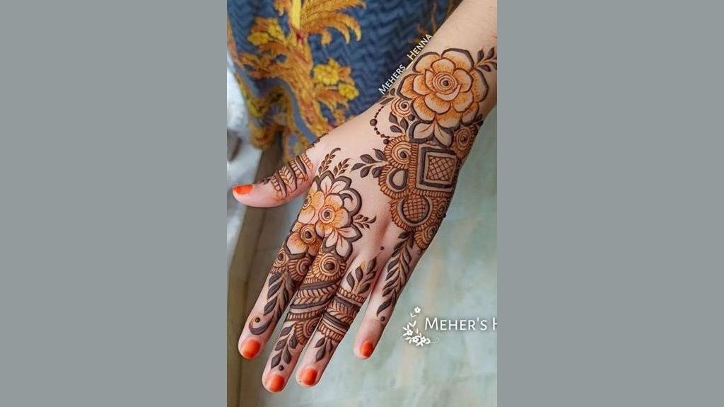 intricate floral henna art